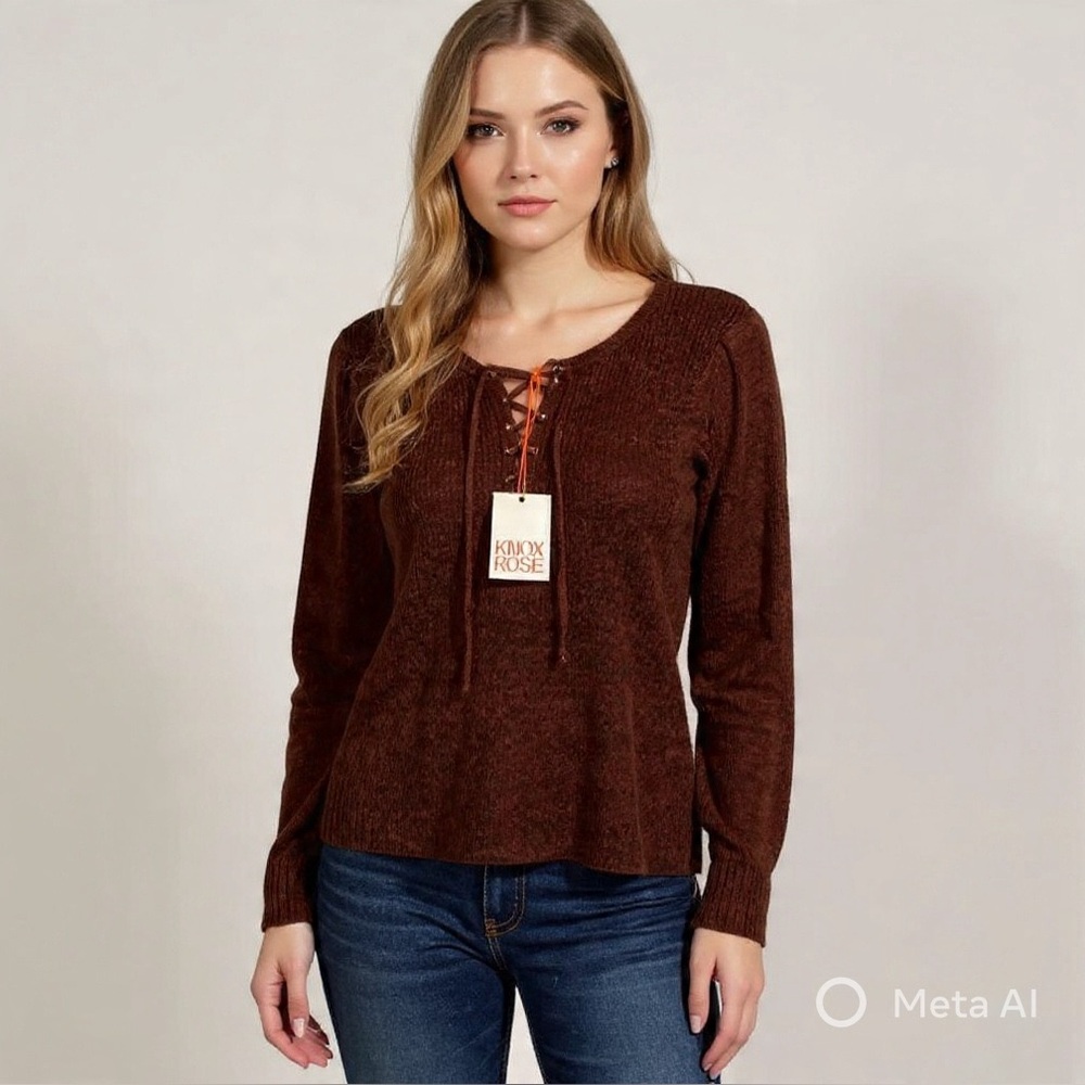 Knox Rose Women's Rich Brown Space Dye Sweater